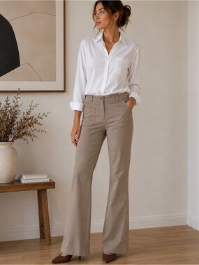 NAF NAF Paris Taupe Cotton Flare Trousers Mid Rise Patch Pocket Pants Size 42